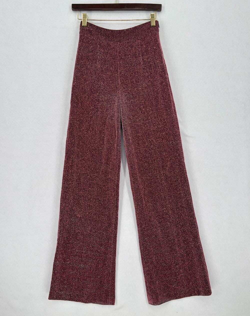 Neon Blonde Seventeen Sparkling Burgundy Red Metallic Flare Leg Pants Sz XS